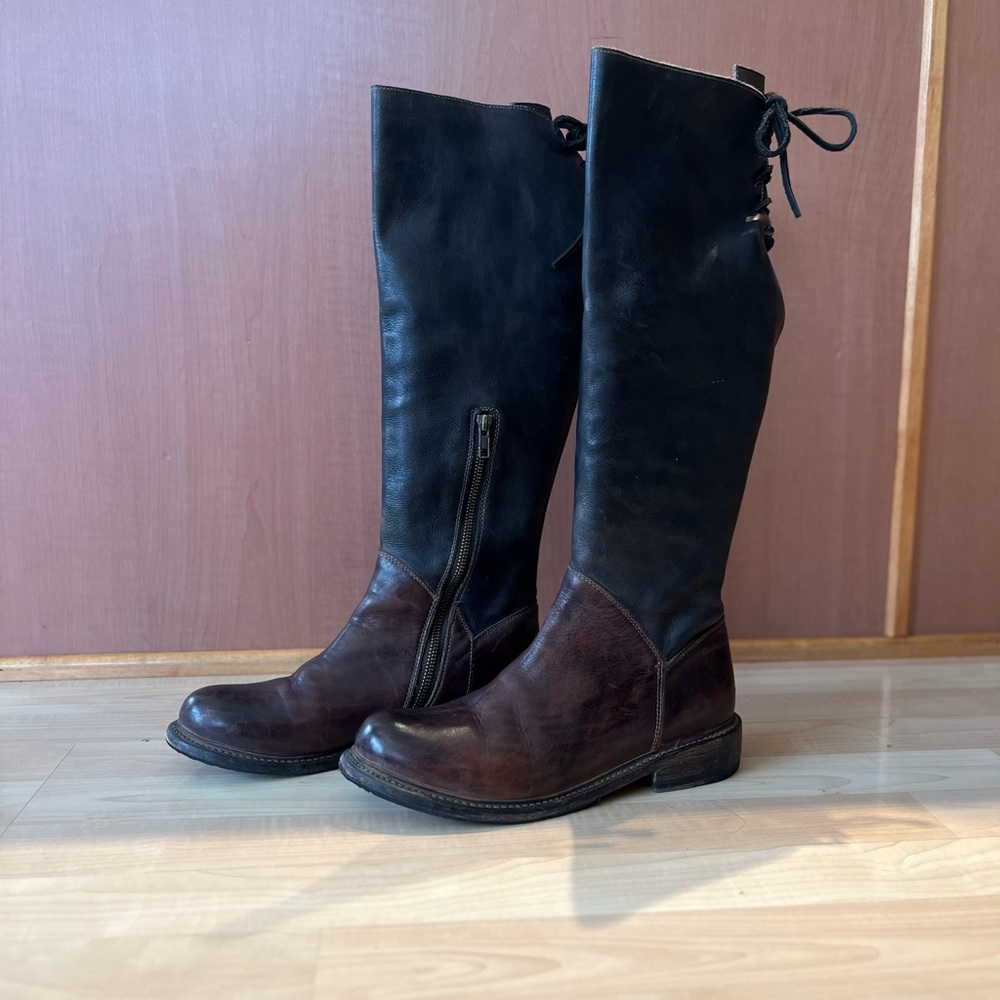 BED STU brown and black leather riding boots